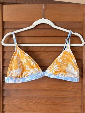 HURLEY Floral Yellow & Light Blue Triangle Bikini Top